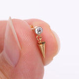Detail View 2 of Implant Grade Titanium Golden Bezel Gem Spike Cone Dangle Internally Threaded Flat Back Labret-Clear Gem