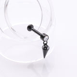 Detail View 1 of Implant Grade Titanium Blackline Bezel Gem Spike Cone Dangle Internally Threaded Flat Back Labret-Clear Gem