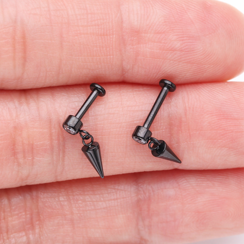 Detail View 3 of Implant Grade Titanium Blackline Bezel Gem Spike Cone Dangle Internally Threaded Flat Back Labret-Clear Gem