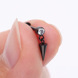 Detail View 2 of Implant Grade Titanium Blackline Bezel Gem Spike Cone Dangle Internally Threaded Flat Back Labret-Clear Gem