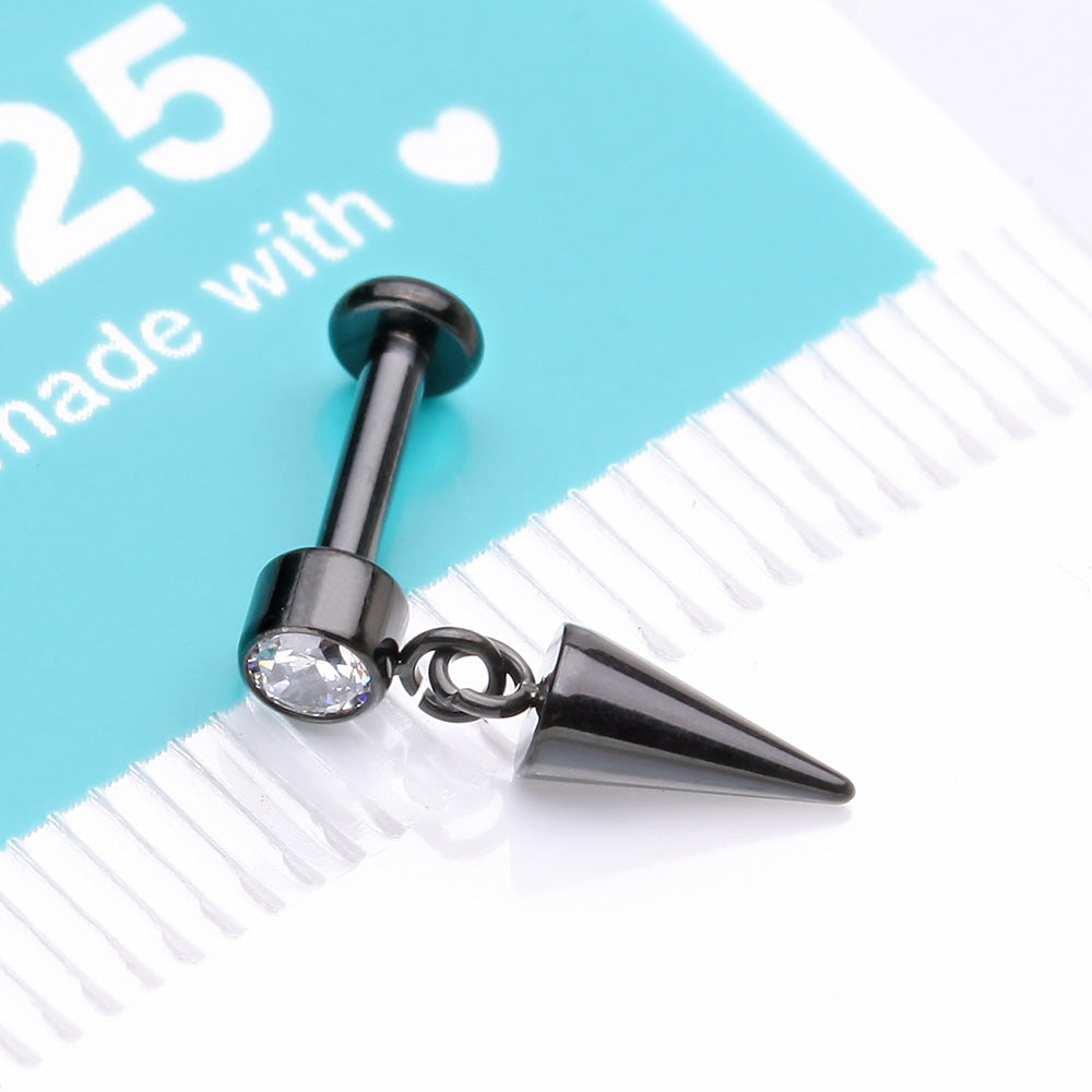 Detail View 4 of Implant Grade Titanium Blackline Bezel Gem Spike Cone Dangle Internally Threaded Flat Back Labret-Clear Gem