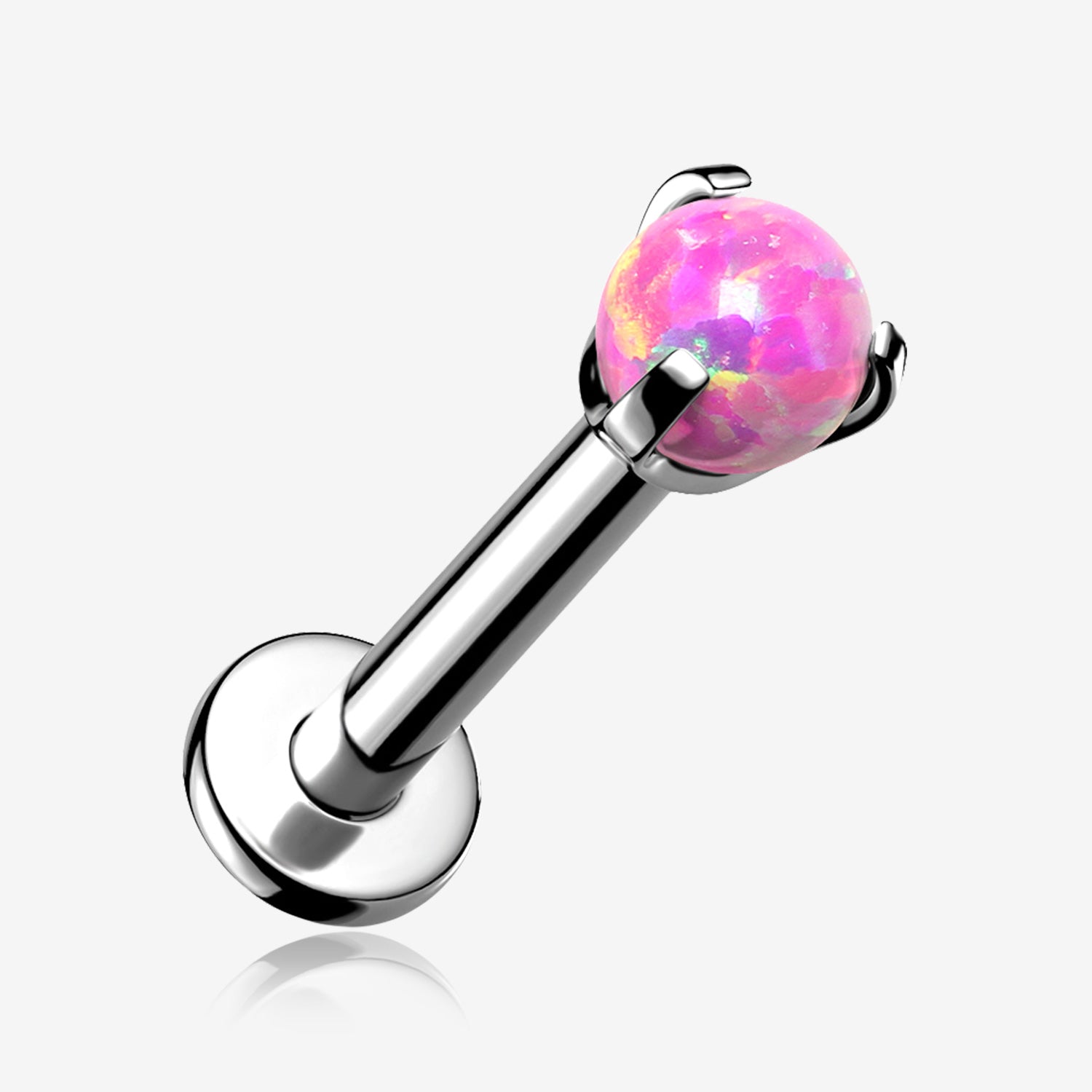 Implant Grade Titanium Internally Threaded Fire Opal Ball Claw Prong Set Labret-Pink Opal