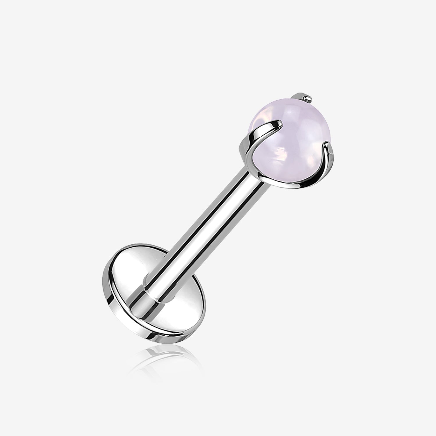 Implant Grade Titanium Pink Opalite Stone Ball Claw Prong Internally Threaded Flat Back Labret