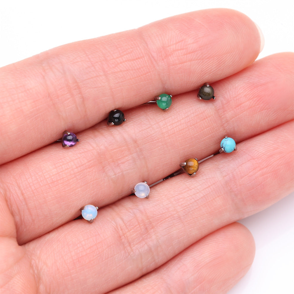 Detail View 3 of Implant Grade Titanium Pink Opalite Stone Ball Claw Prong Internally Threaded Flat Back Labret