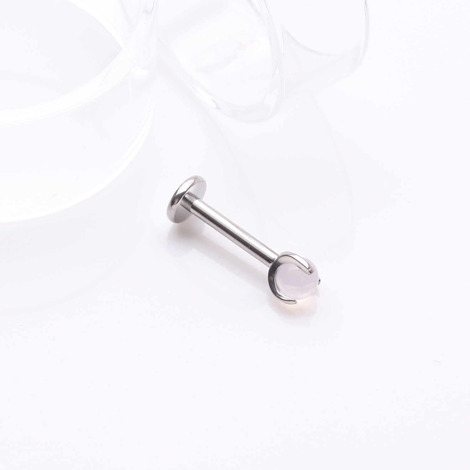 Detail View 1 of Implant Grade Titanium Pink Opalite Stone Ball Claw Prong Internally Threaded Flat Back Labret