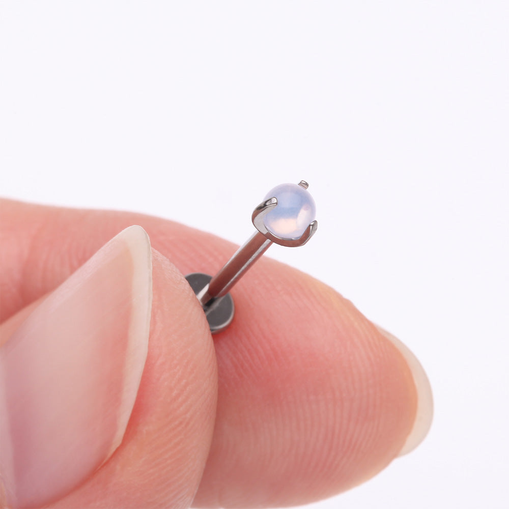 Detail View 2 of Implant Grade Titanium Pink Opalite Stone Ball Claw Prong Internally Threaded Flat Back Labret