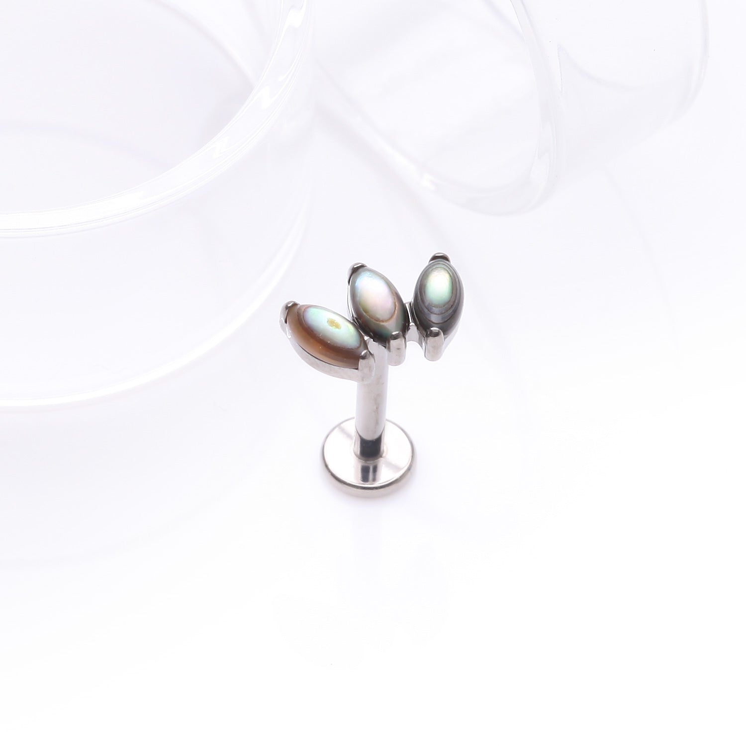 Detail View 1 of Implant Grade Titanium Triple Marquise Abalone Shell Internally Threaded Labret