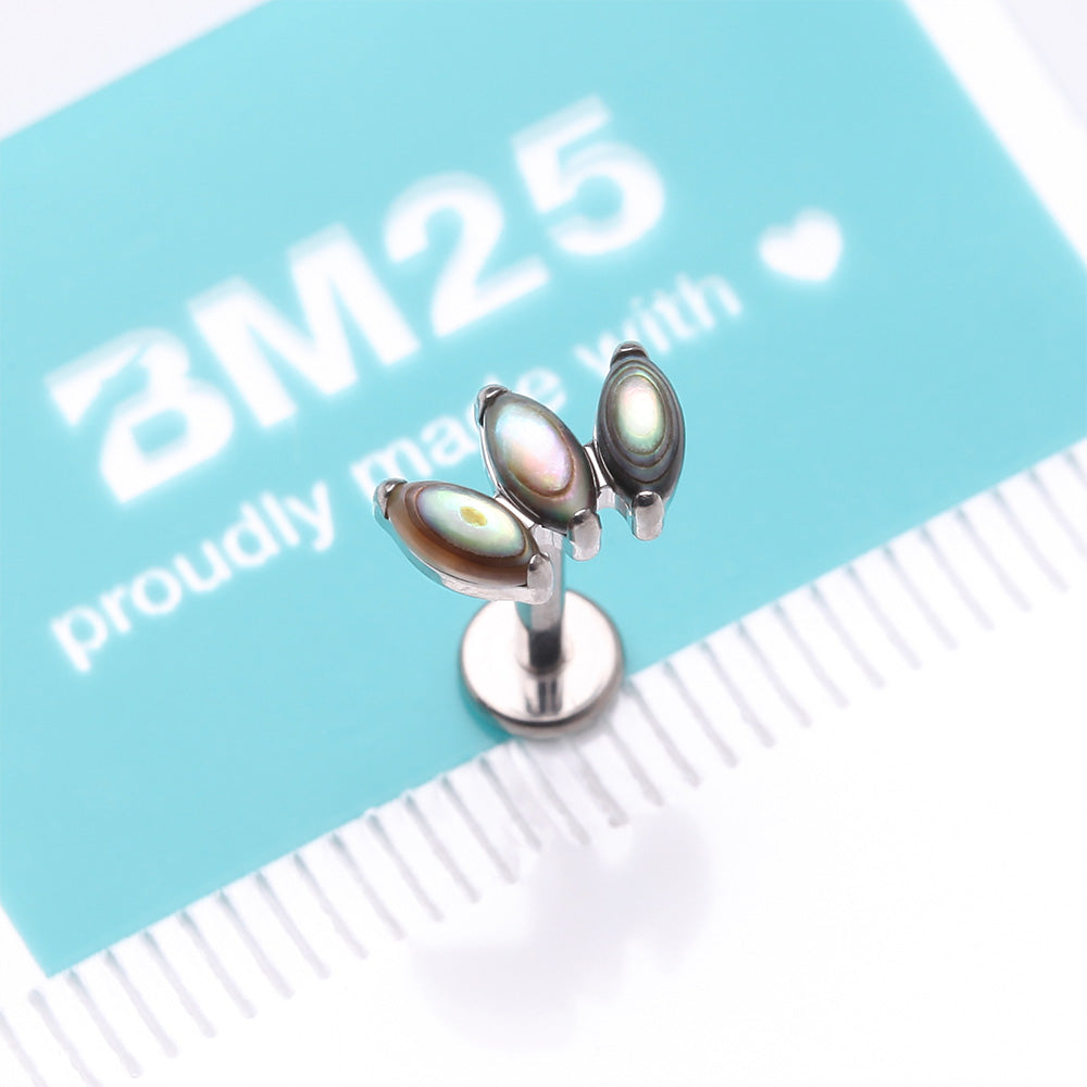 Detail View 4 of Implant Grade Titanium Triple Marquise Abalone Shell Internally Threaded Labret