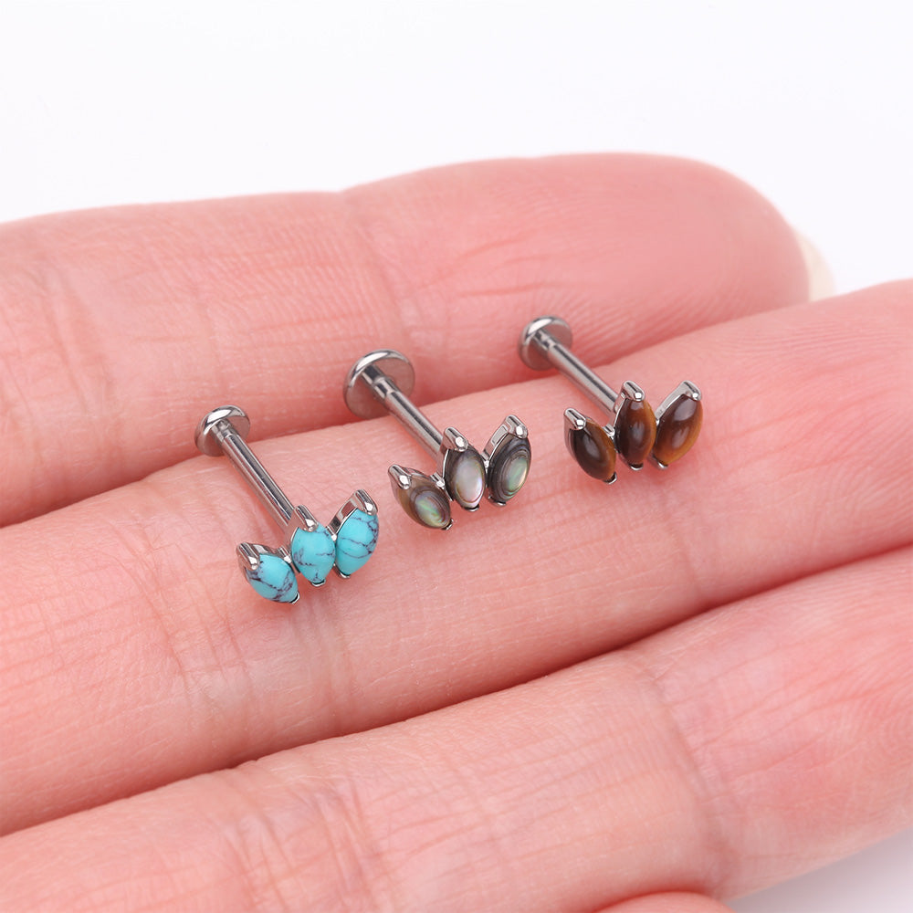 Detail View 3 of Implant Grade Titanium Triple Marquise Turquoise Stone Internally Threaded Labret