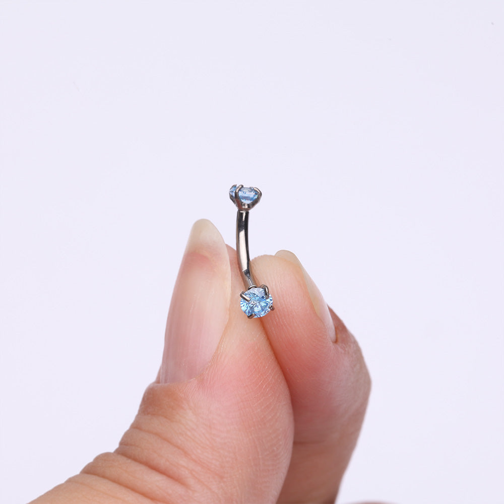 Detail View 2 of Implant Grade Titanium Prong Set Gem Sparkles Internally Threaded Curved Barbell-Aqua