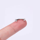 Detail View 2 of Implant Grade Titanium Prong Set Gem Sparkles Internally Threaded Curved Barbell-Clear Gem