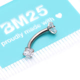 Detail View 3 of Implant Grade Titanium Prong Set Gem Sparkles Internally Threaded Curved Barbell-Clear Gem