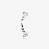 Implant Grade Titanium Prong Set Gem Sparkles Internally Threaded Curved Barbell-Clear Gem