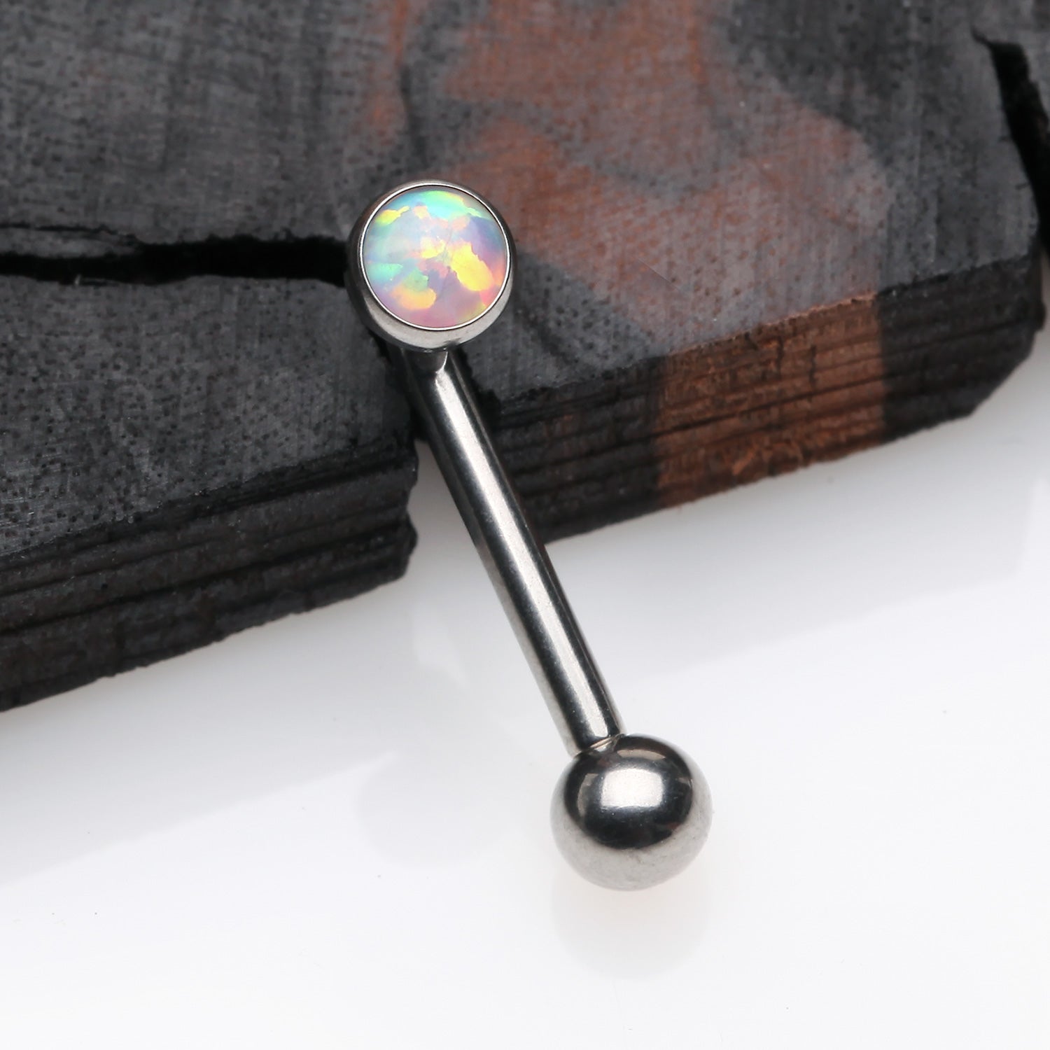 Detail View 1 of Implant Titanium Fire Opal Sparkle Internally Threaded VCH Bent Barbell-White
