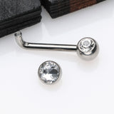 Detail View 2 of Implant Titanium Double Gem Sparkle Internally Threaded VCH Bent Barbell-Clear Gem