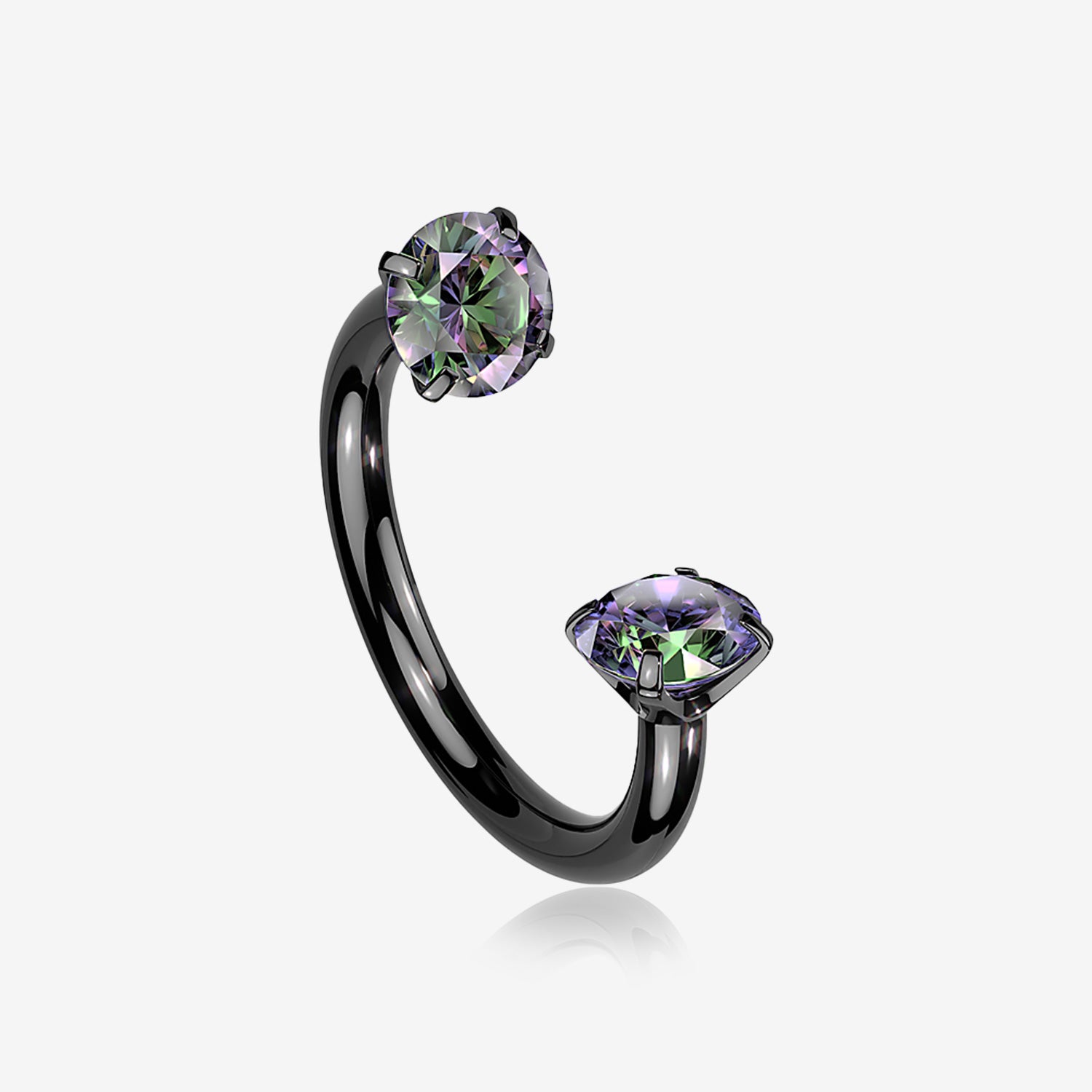 Implant Grade Titanium Blackline Prong Gem Sparkle Internally Threaded Horseshoe Barbell-Vitrail Medium