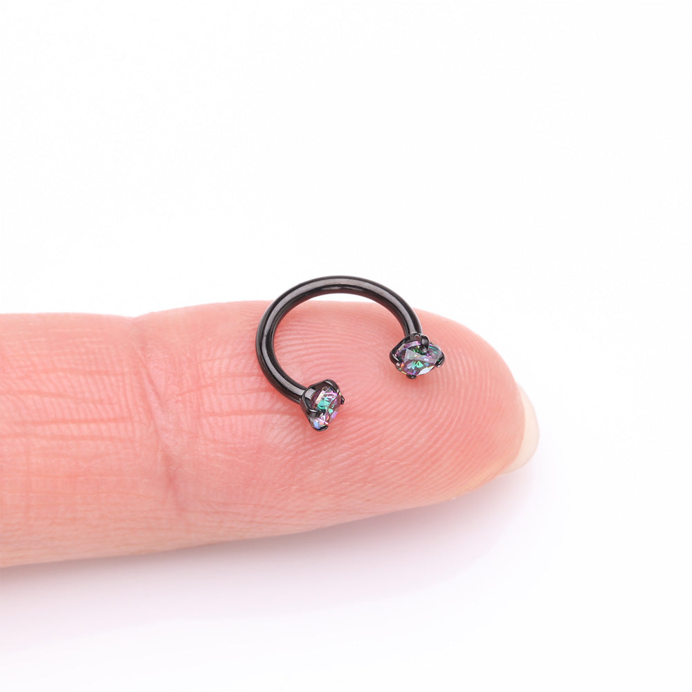 Detail View 2 of Implant Grade Titanium Blackline Prong Gem Sparkle Internally Threaded Horseshoe Barbell-Vitrail Medium