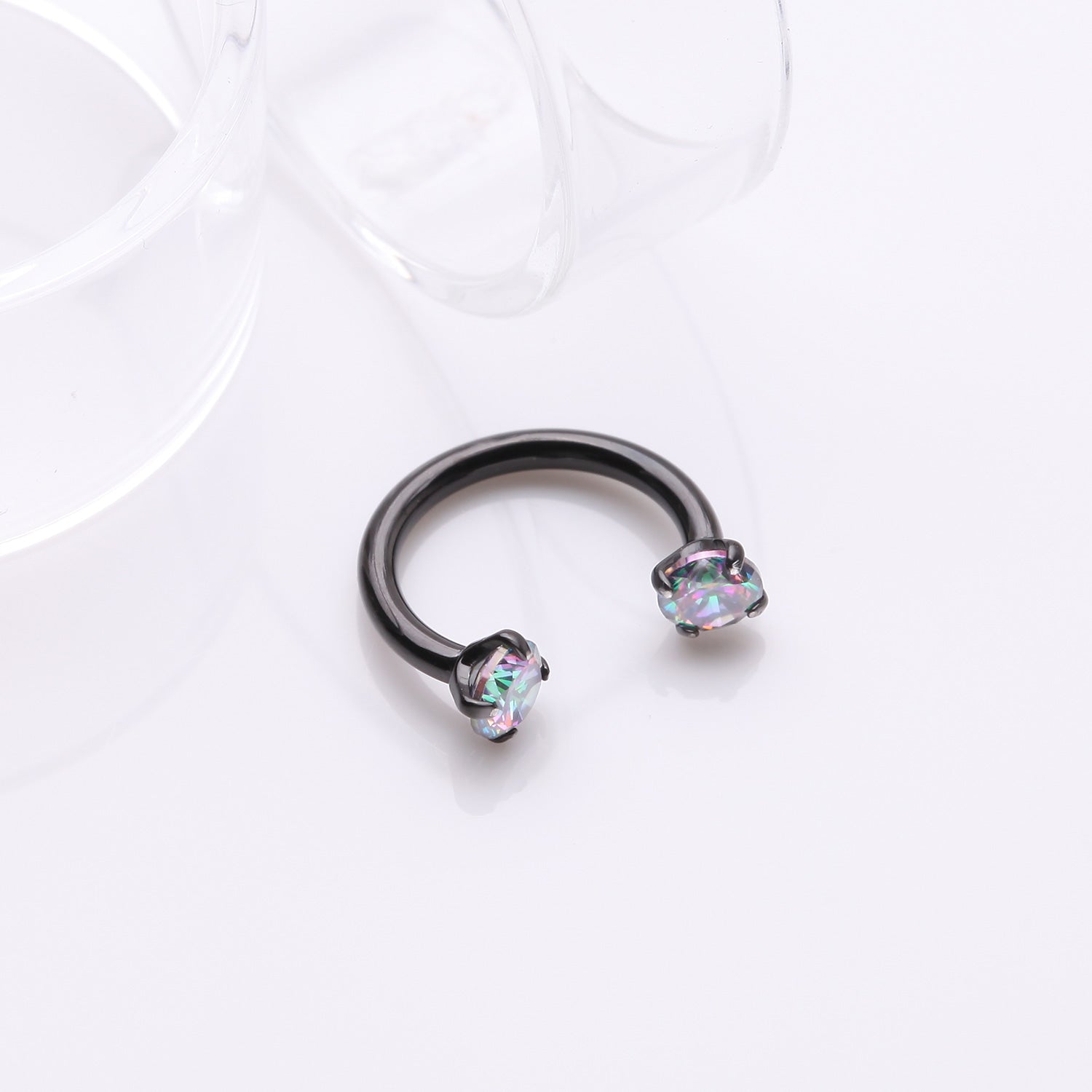 Detail View 1 of Implant Grade Titanium Blackline Prong Gem Sparkle Internally Threaded Horseshoe Barbell-Vitrail Medium