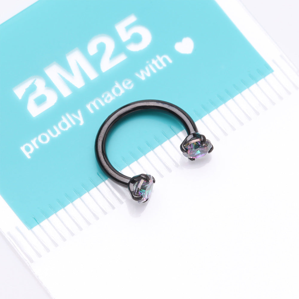 Detail View 4 of Implant Grade Titanium Blackline Prong Gem Sparkle Internally Threaded Horseshoe Barbell-Vitrail Medium