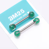 Detail View 4 of A Pair of Implant Grade Titanium Green Jade Stone Ball Claw Prong Internally Threaded Nipple Barbell