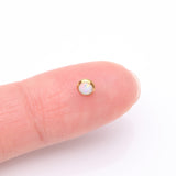 Detail View 2 of Implant Grade Titanium Golden Internally Threaded Bezel Set Round Fire Opal Part-White Opal