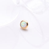Detail View 1 of Implant Grade Titanium Golden Internally Threaded Bezel Set Round Fire Opal Part-White Opal