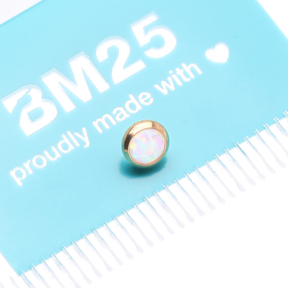 Detail View 4 of Implant Grade Titanium Golden Internally Threaded Bezel Set Round Fire Opal Part-White Opal
