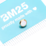 Detail View 4 of Implant Grade Titanium Golden Internally Threaded Bezel Set Round Fire Opal Part-White Opal