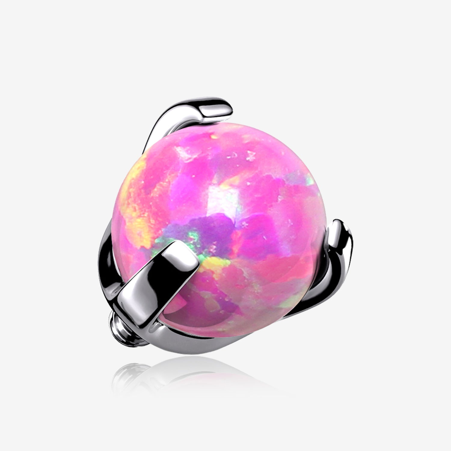 Implant Grade Titanium Internally Threaded Fire Opal Ball Claw Prong Set Top Part-Pink Opal