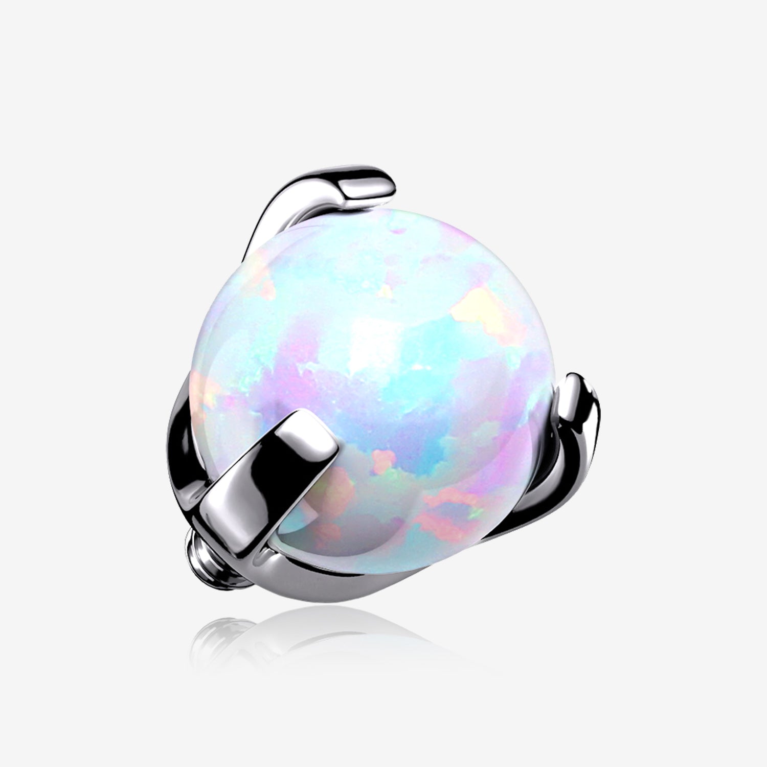 Implant Grade Titanium Internally Threaded Fire Opal Ball Claw Prong Set Top Part-White Opal