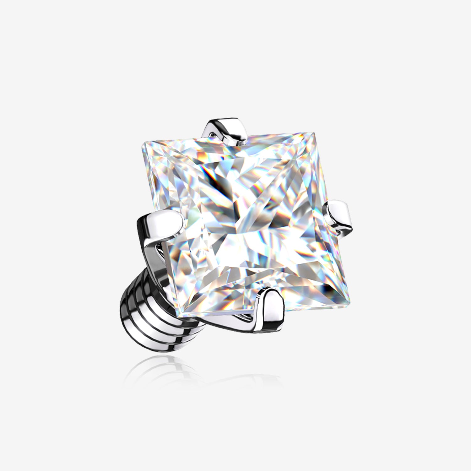 Implant Grade Titanium Internally Threaded Prong Set Square Gem Part-Clear Gem