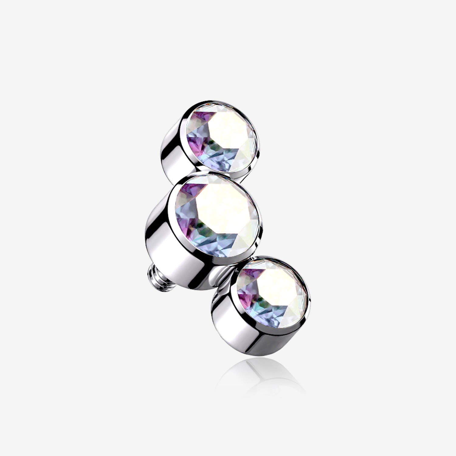 Implant Grade Titanium Internally Threaded Triple Swarovski Crystal Sparkle Top Part-Aurora Borealis