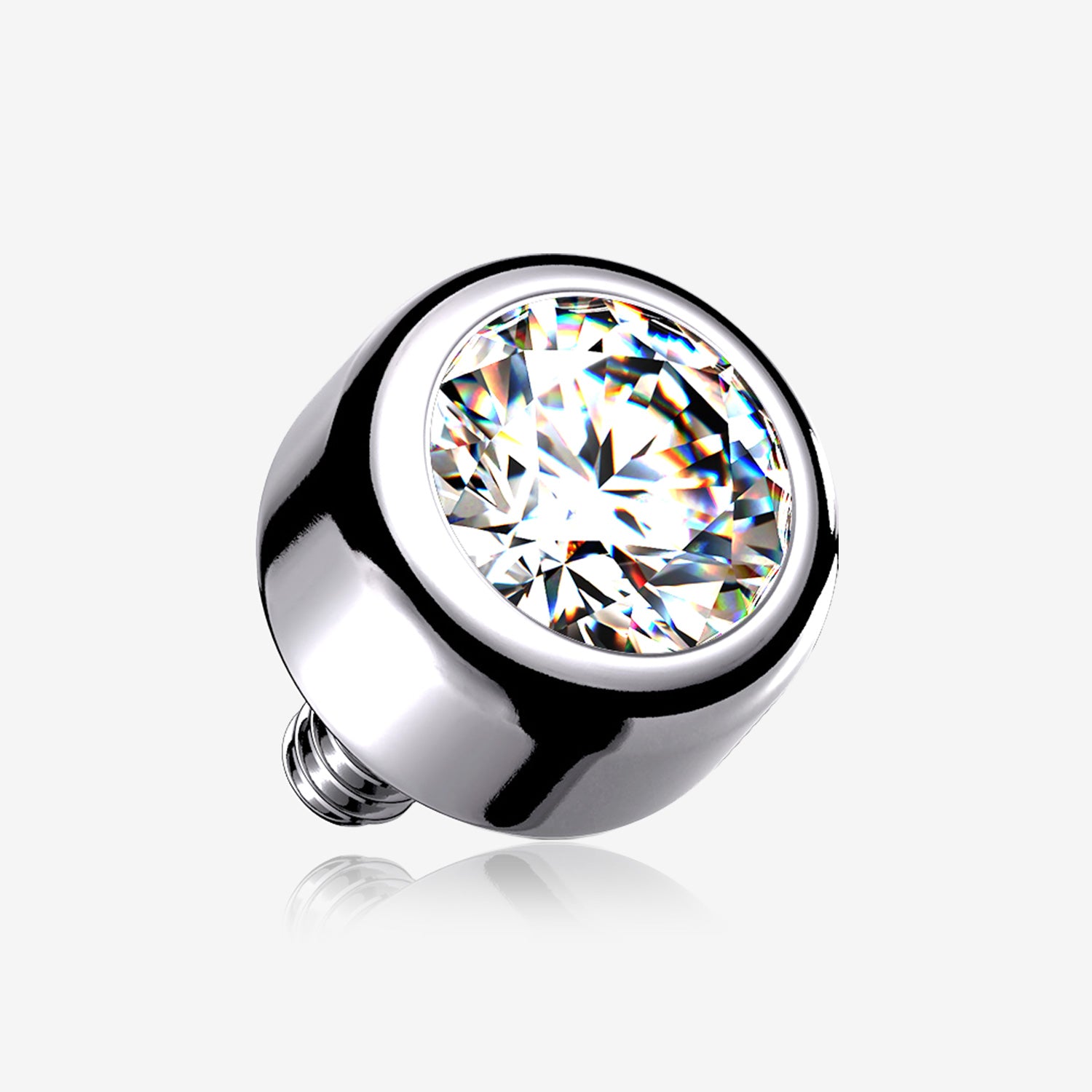 Implant Grade Titanium Internally Threaded Bezel Set Round Swarovski Crystal Part-Clear Gem