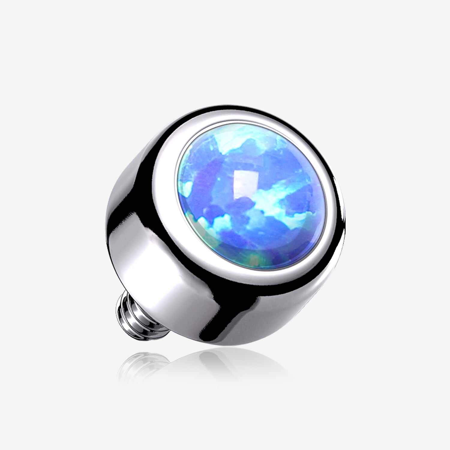 Implant Grade Titanium Internally Threaded Bezel Set Fire Opal Part-Blue Opal