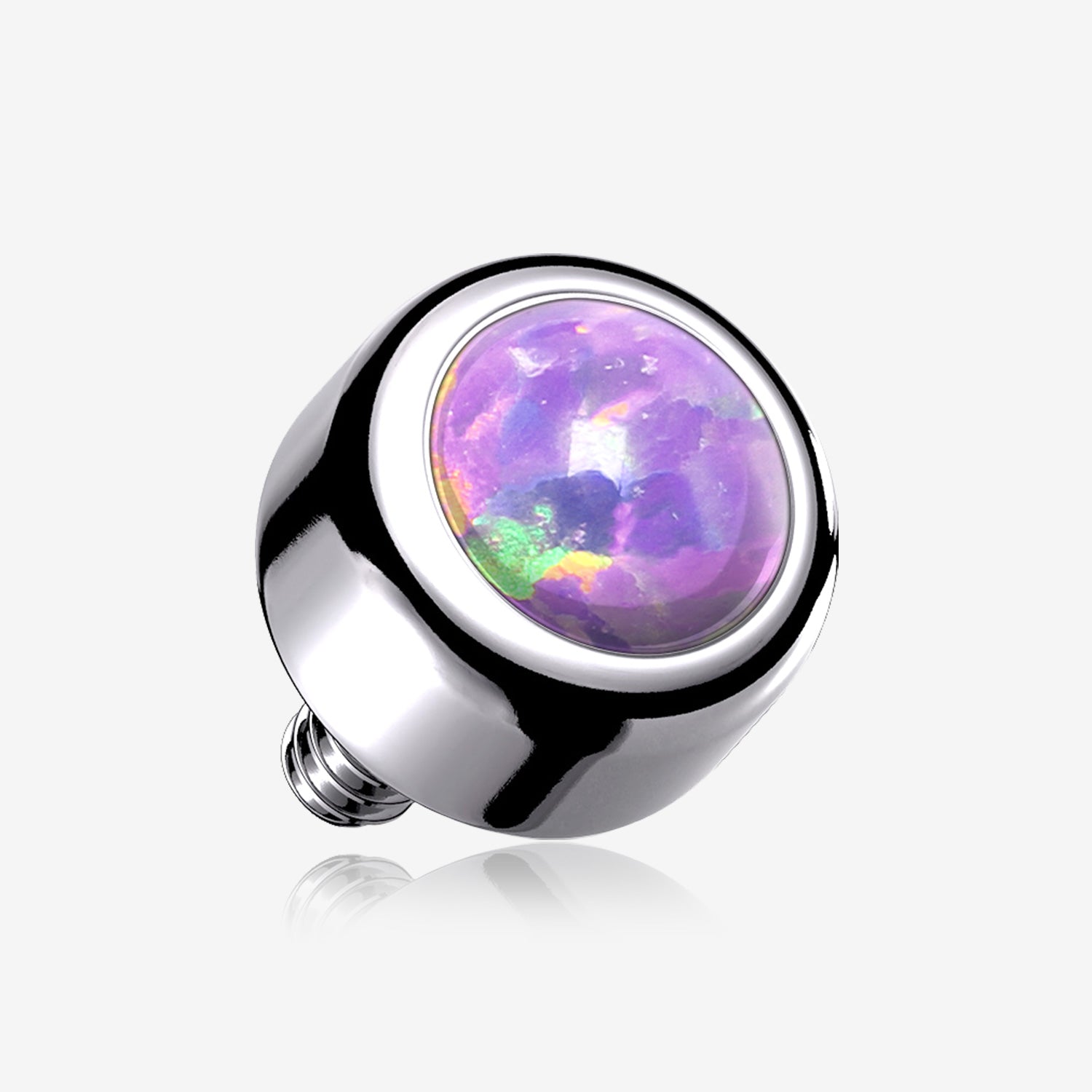 Implant Grade Titanium Internally Threaded Bezel Set Fire Opal Part-Purple Opal