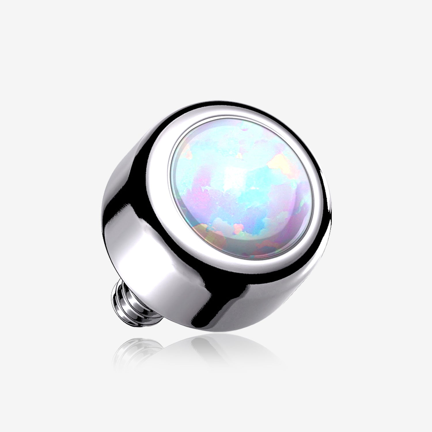 Implant Grade Titanium Internally Threaded Bezel Set Fire Opal Part-White Opal