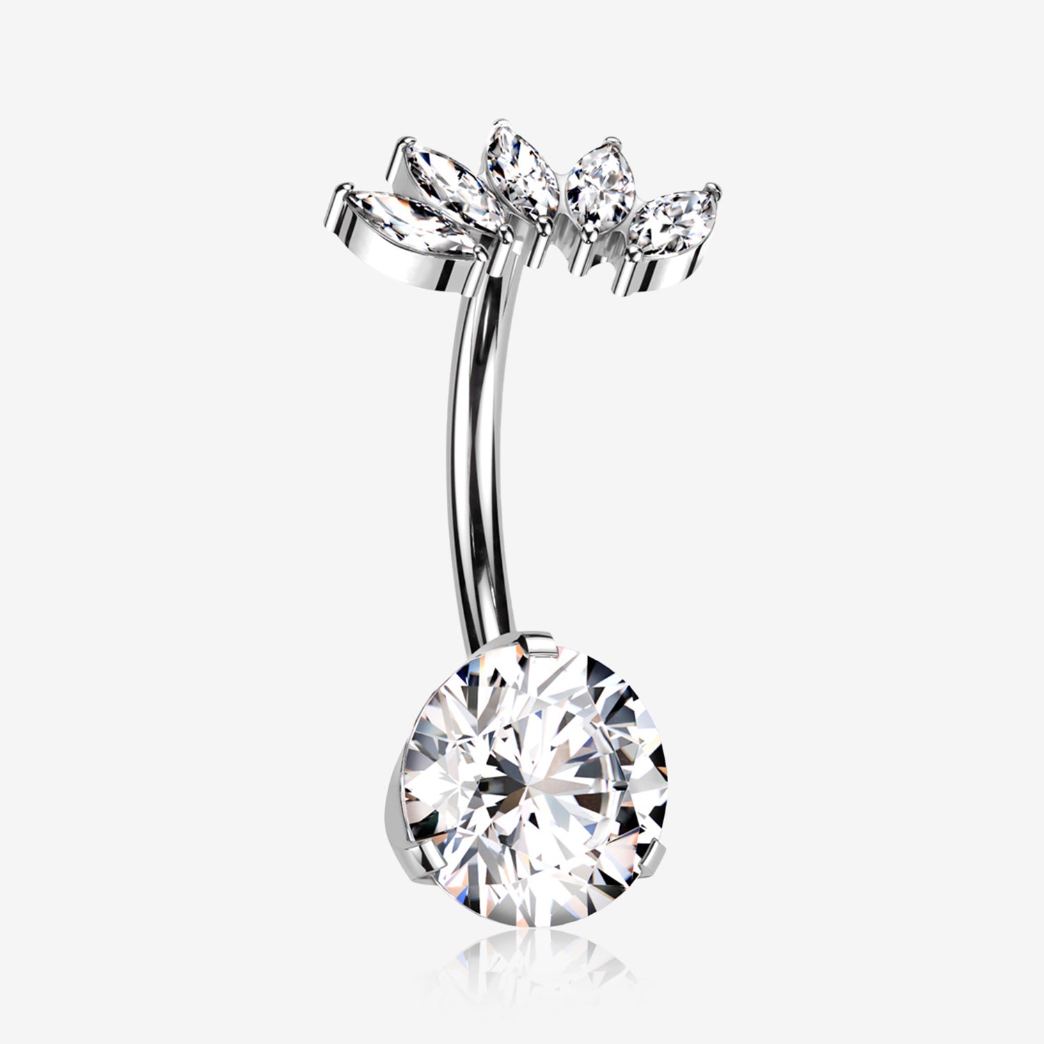 Implant Grade Titanium OneFit Threadless Marquise Curve Top Belly Button Ring-Clear Gem