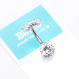 Detail View 4 of Implant Grade Titanium OneFit Threadless Marquise Curve Top Belly Button Ring-Clear Gem