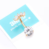 Detail View 4 of Implant Grade Titanium Gold PVD OneFit Threadless Marquise Curve Top Belly Button Ring-Clear Gem