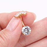 Detail View 3 of Implant Grade Titanium Gold PVD OneFit Threadless Marquise Curve Top Belly Button Ring-Clear Gem
