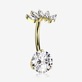 Implant Grade Titanium Golden OneFit Threadless Marquise Curve Top Belly Button Ring