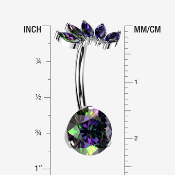 Detail View 1 of Implant Grade Titanium OneFit Threadless Marquise Curve Top Belly Button Ring-Vitrail Medium