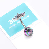 Detail View 4 of Implant Grade Titanium OneFit Threadless Marquise Curve Top Belly Button Ring-Vitrail Medium