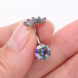 Detail View 3 of Implant Grade Titanium OneFit Threadless Marquise Curve Top Belly Button Ring-Vitrail Medium