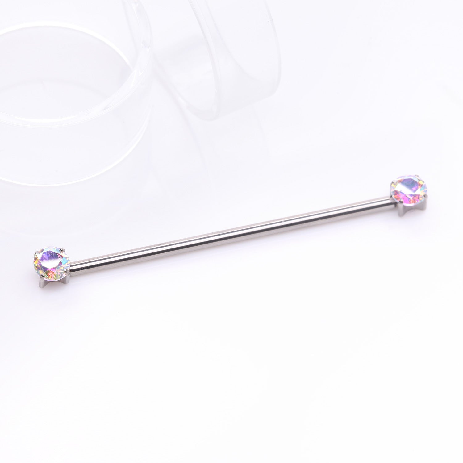 Detail View 1 of Implant Grade Titanium OneFit Threadless Prong Gem Sparkle Industrial Barbell-Aurora Borealis
