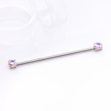 Detail View 1 of Implant Grade Titanium OneFit Threadless Prong Gem Sparkle Industrial Barbell-Aurora Borealis