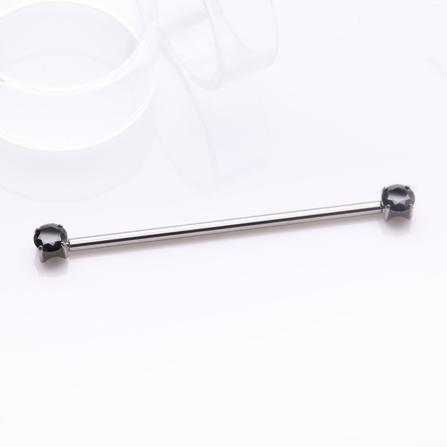 Detail View 1 of Implant Grade Titanium OneFit Threadless Prong Gem Sparkle Industrial Barbell-Black