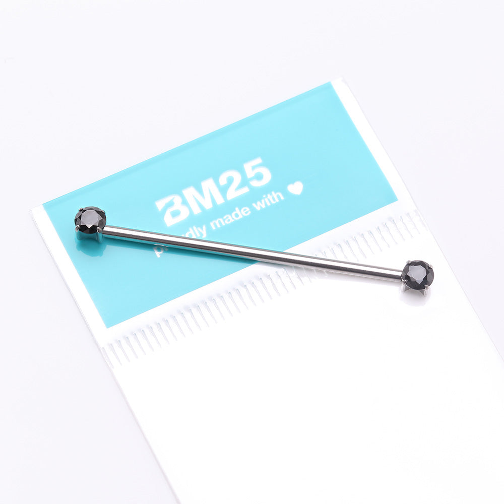 Detail View 3 of Implant Grade Titanium OneFit Threadless Prong Gem Sparkle Industrial Barbell-Black