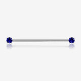 Implant Grade Titanium OneFit Threadless Prong Gem Sparkle Industrial Barbell-Blue