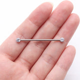 Detail View 2 of Implant Grade Titanium OneFit Threadless Prong Gem Sparkle Industrial Barbell-Clear Gem